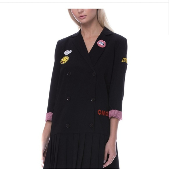 Women's English Factory Black & Red Patch Double Breasted Mini Dress S - Picture 1 of 8